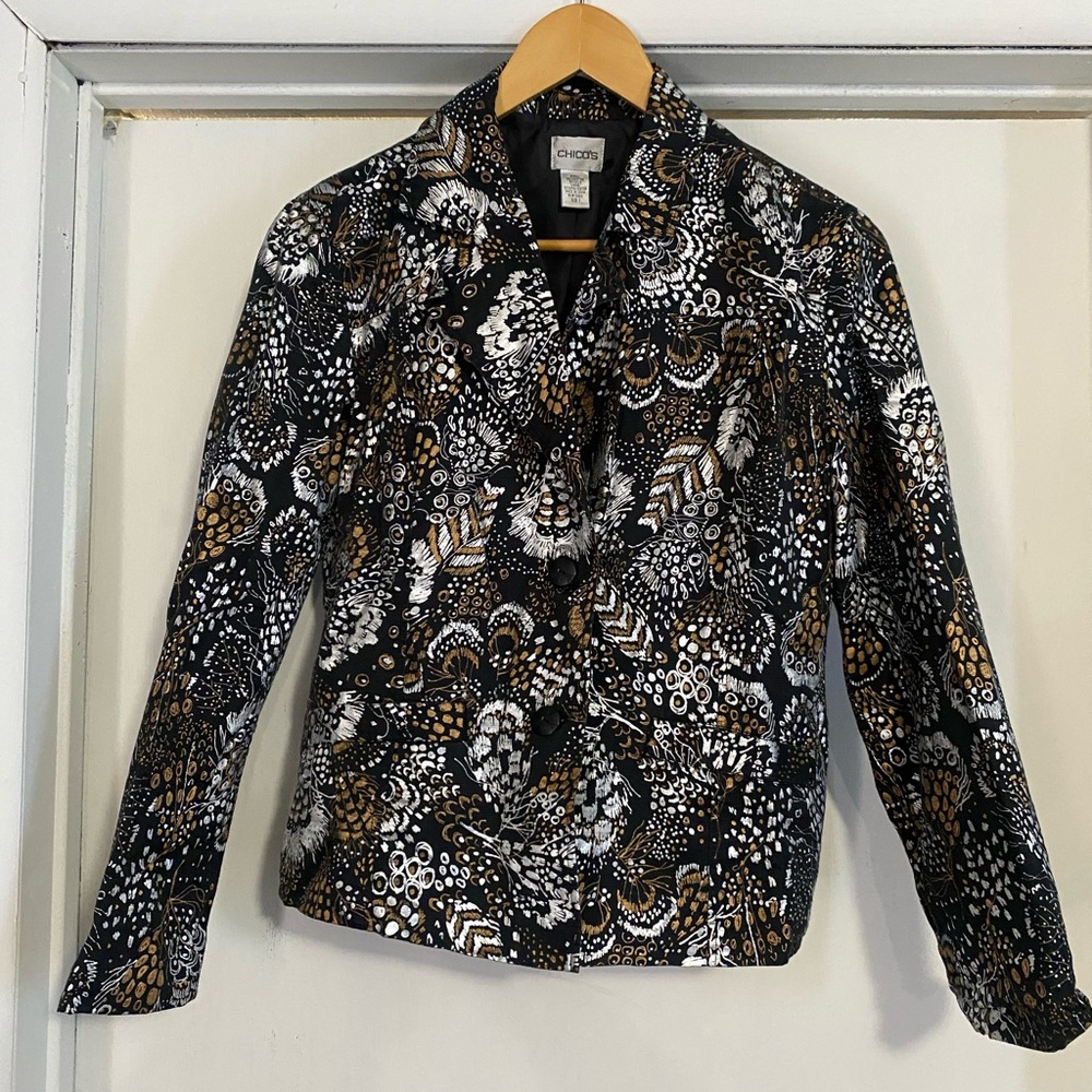 Chico's Elegant Black and Gold Floral Jacket